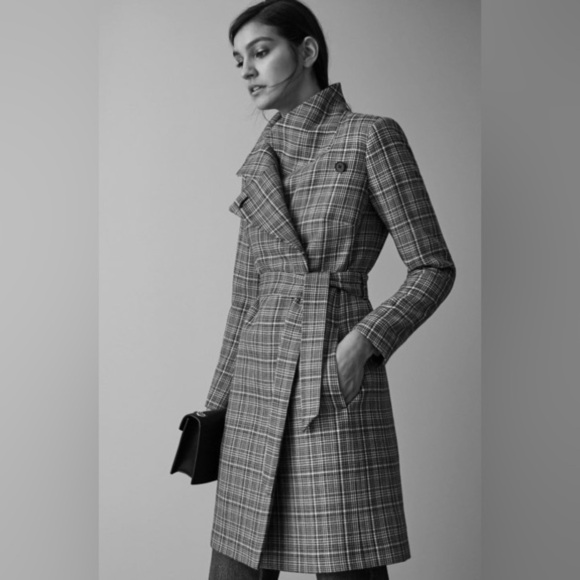 Reiss Hardie Plaid Wool Blend Coat Black White Checked 10 - Picture 4 of 13